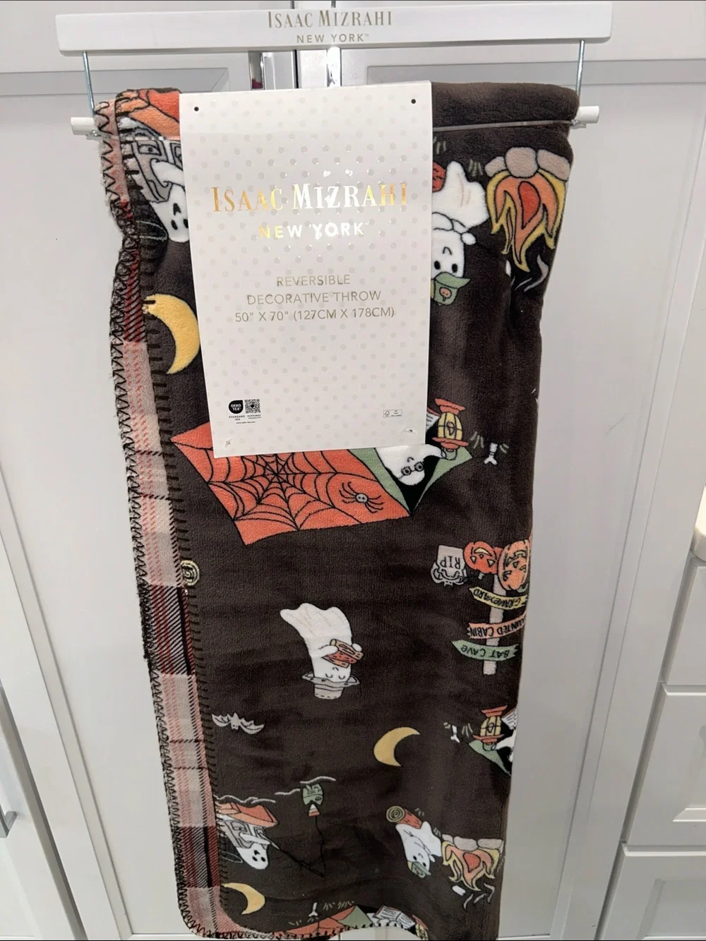 Isaac Mizrahi Halloween Ghosts Camping, Reading Reversible Throw Blanket